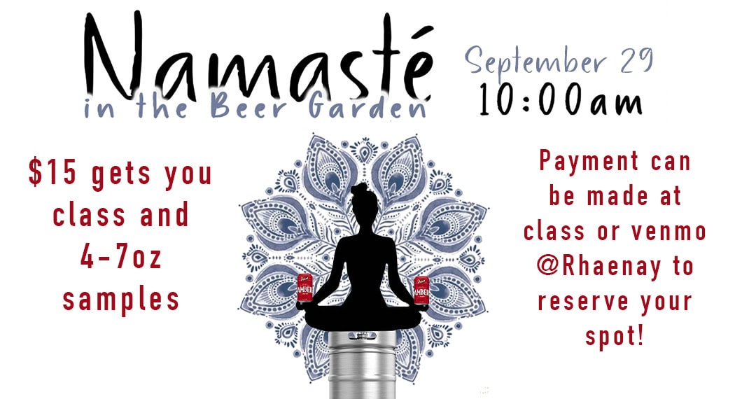 Namaste in the Beer Garden yoga class details.