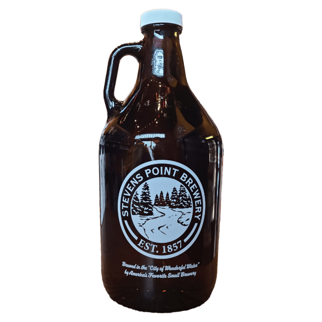 Stevens Point Brewery 64 oz growler bottle.