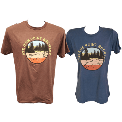 Stevens Point Brewery brown and blue t-shirts