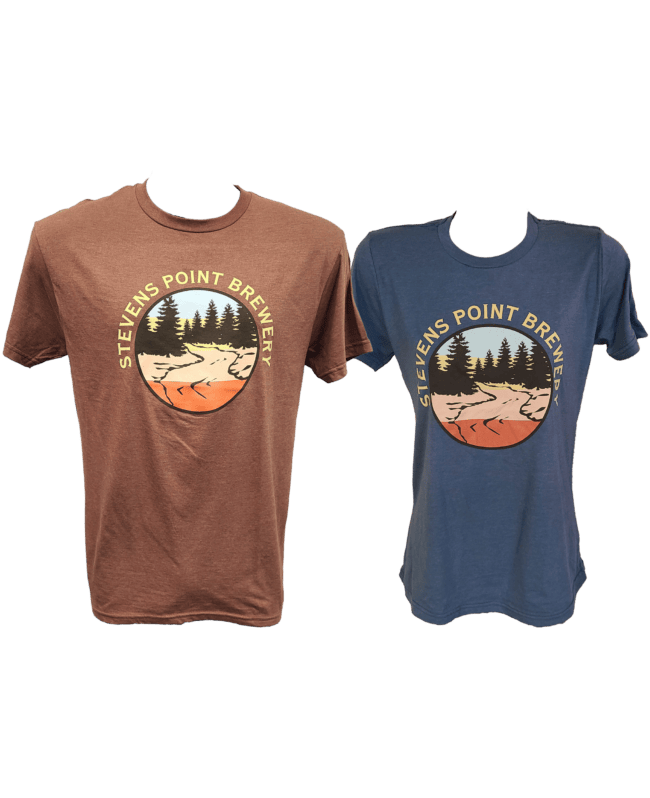 Stevens Point Brewery brown and blue t-shirts