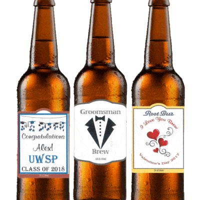 3 beer bottles with custom label samples