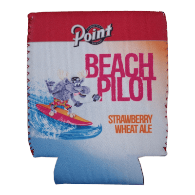 can cooler with surfing moose and Beach Pilot Strawberry Wheat Ale text