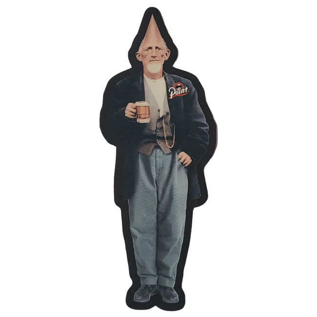 Point conehead holding a beer mug